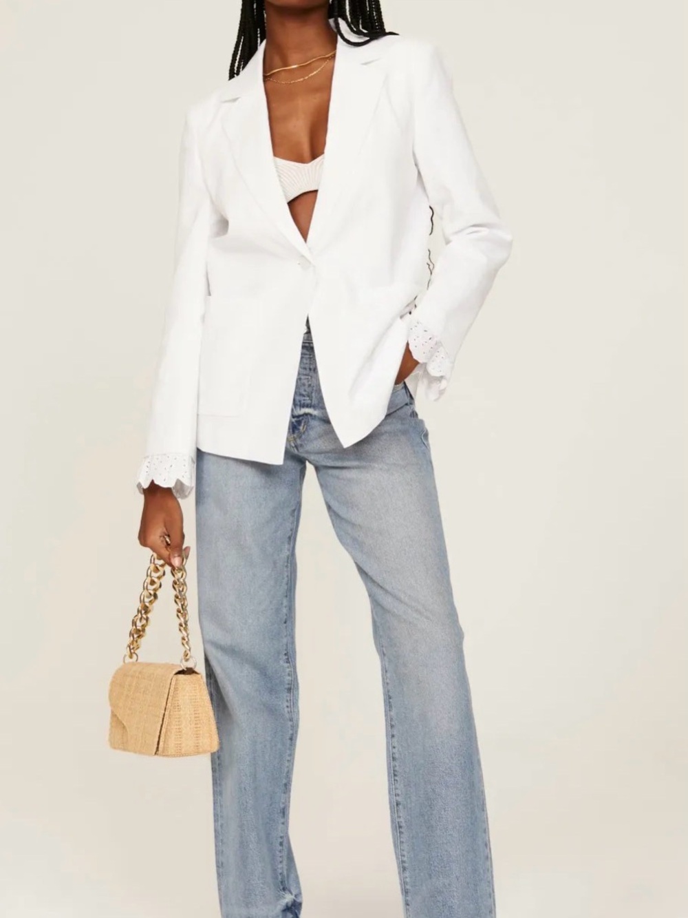 Something Navy White Single-Button Blazer